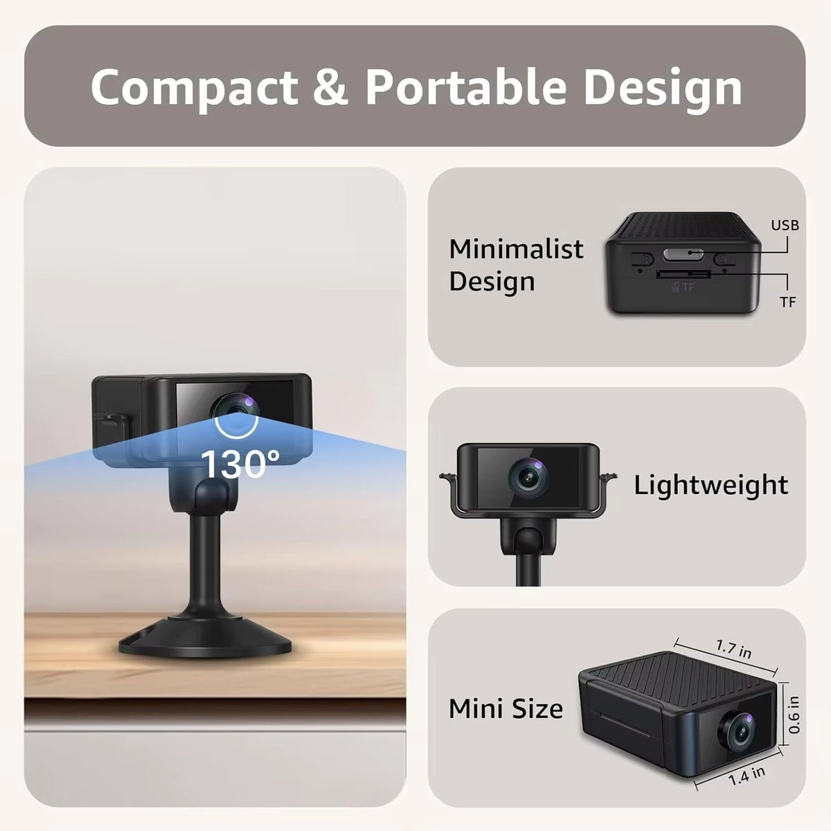 IWASHI 1080P Mini Indoor Security Camera with WiFi, Night Vision & Motion Detection