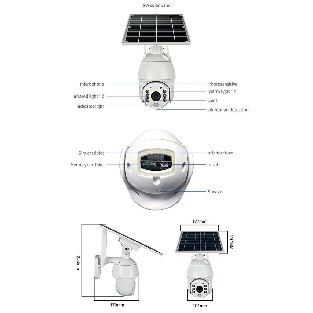 IWASHI Q3 4G Solar Security Camera Outdoor, 1080P Full HD PTZ, 355° Horizontal & 120° Vertical Rotation, PIR Motion Detection,, Two-Way Audio, IP66 Waterproof, Flood Light & Night Vision, 24/7 Solar Powered, Works with 4G/Wi-Fi