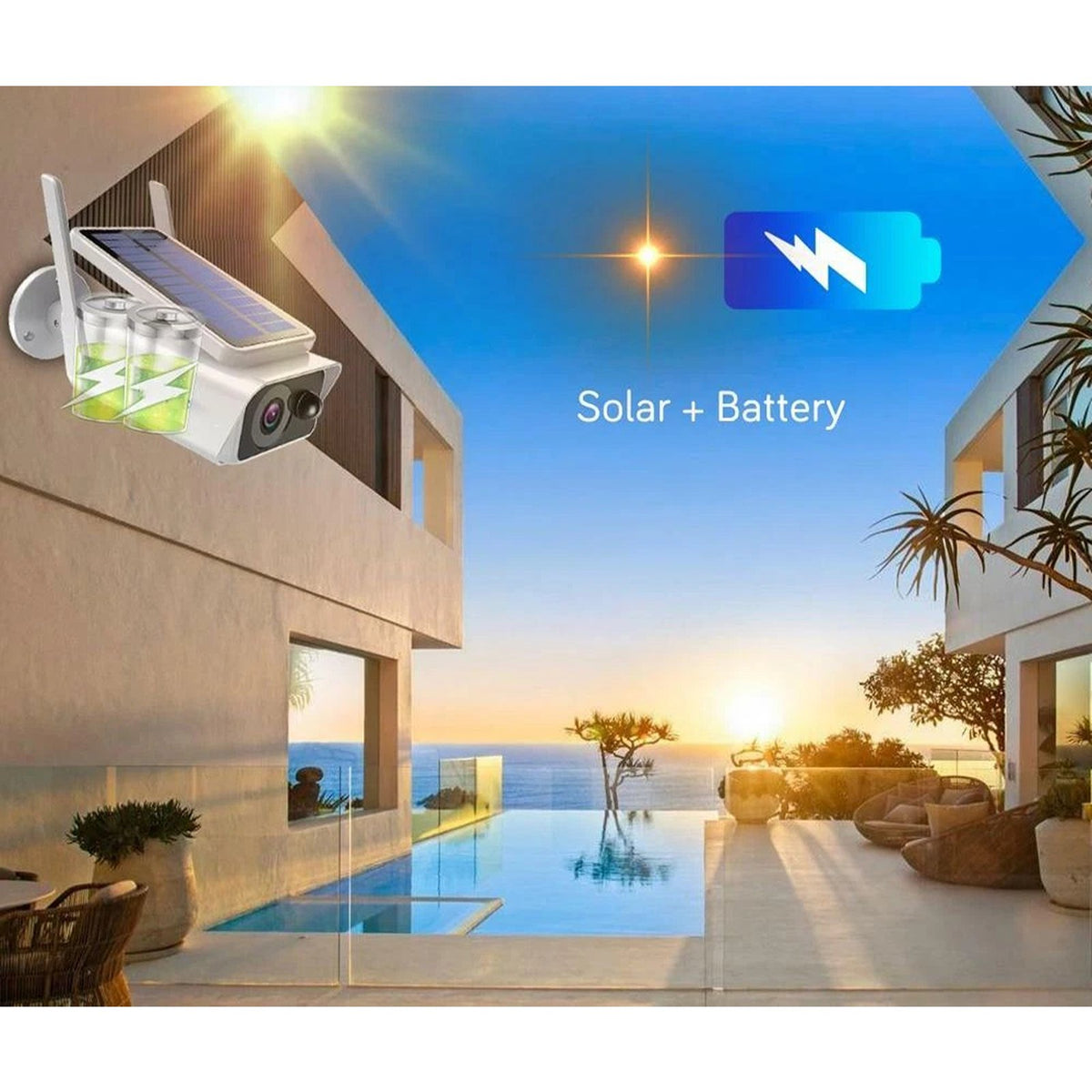 IWASHI Outdoor 1080P HD Solar Security Camera, Wireless WiFi IP Camera with Night Vision, PIR Motion Detection, Two-Way Audio, IP66 Waterproof, Rechargeable Battery Powered, Smart Home Compatible (Icssee App)