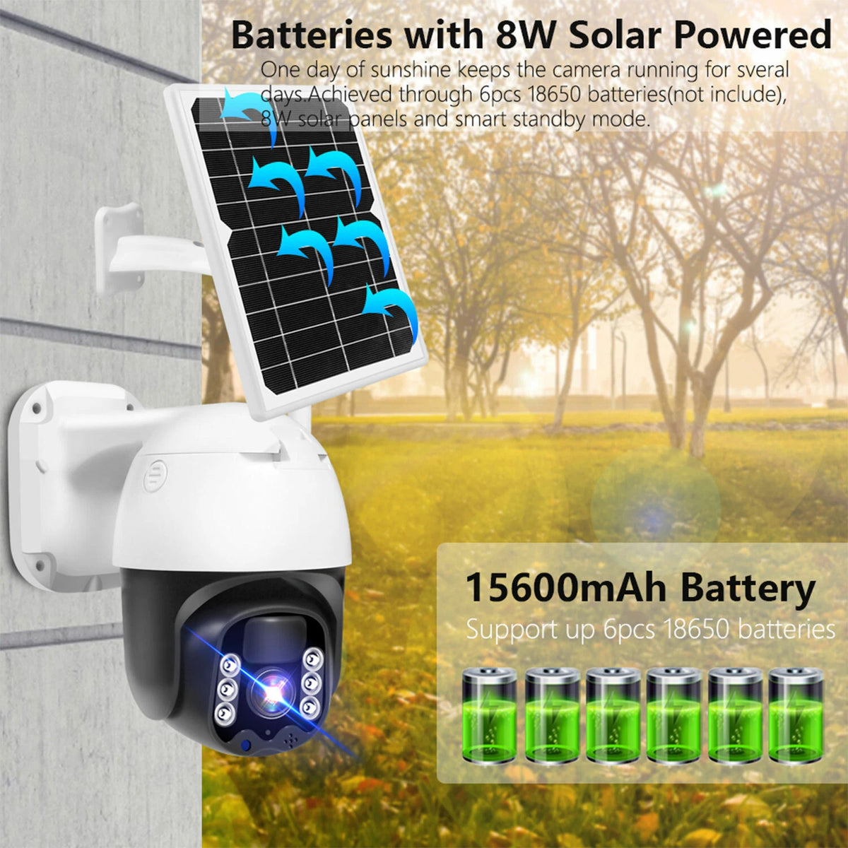 IWASHI Q5H Solar Powered 3MP WiFi Wireless Security Camera – Outdoor PTZ Dome with AI Auto Tracking, Two-Way Audio, Built-in Battery, Night Vision, IP66 Weatherproof