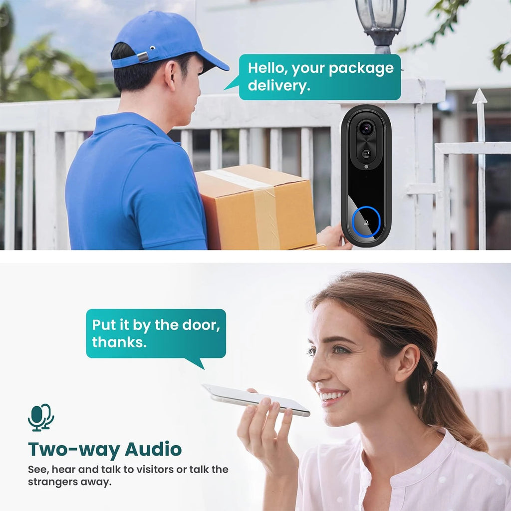 IWASHI 5G/2.4G WiFi Video Doorbell Camera, 1080P, 7000mAh Battery, Tuya APP