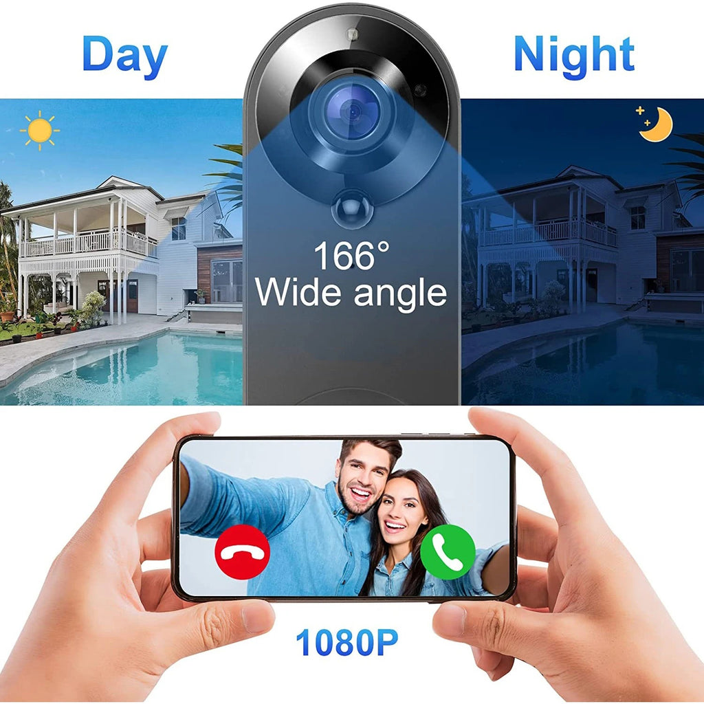 IWASHI 1080P WiFi Video Doorbell Camera, PIR Motion Detection, Two-Way Audio