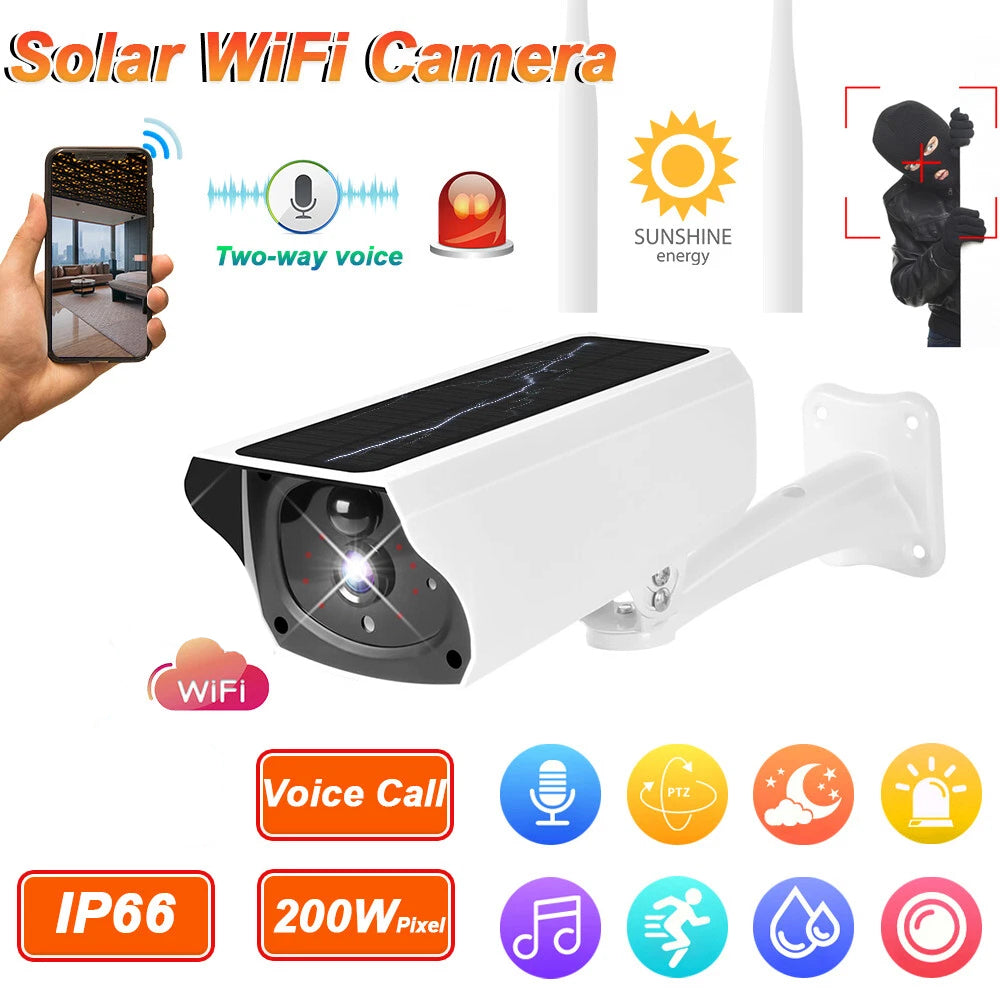 IWASHI 1080P Solar Security Camera Outdoor, Wireless WiFi Battery Powered Surveillance Camera with PIR Motion Detection, Two-Way Audio, Night Vision, Remote Monitoring, IP65 Weatherproof for Home & Business