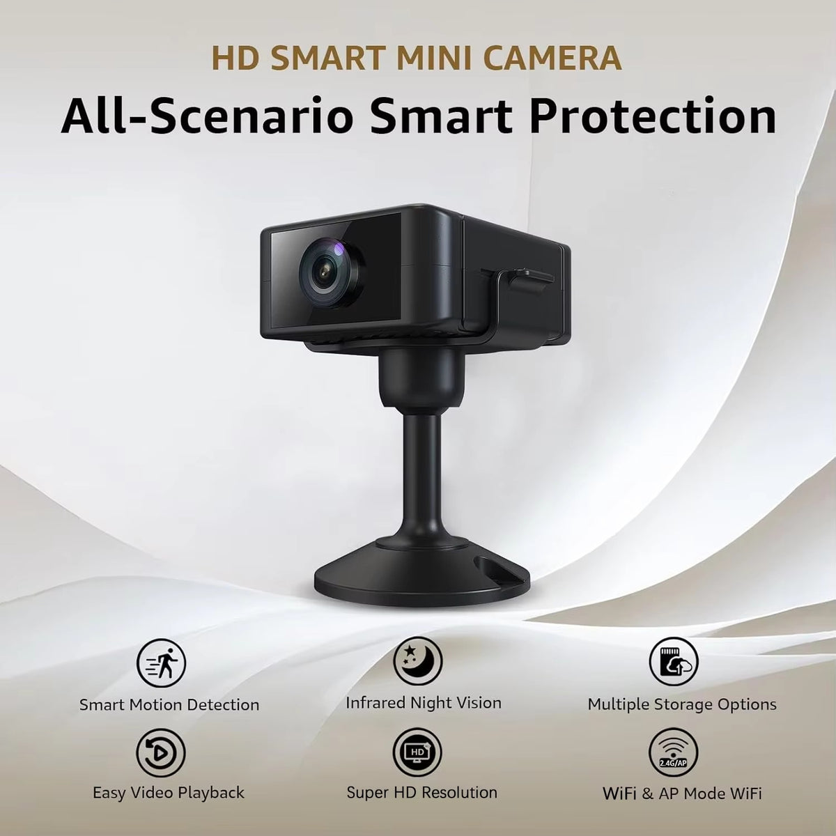 IWASHI 1080P Mini Indoor Security Camera with WiFi, Night Vision & Motion Detection