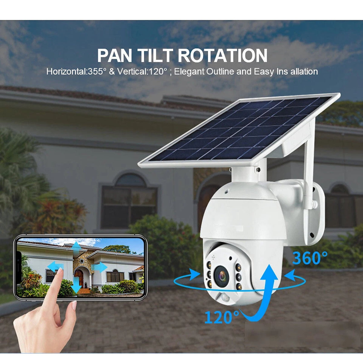 IWASHI Q3 4G Solar Security Camera Outdoor, 1080P Full HD PTZ, 355° Horizontal & 120° Vertical Rotation, PIR Motion Detection,, Two-Way Audio, IP66 Waterproof, Flood Light & Night Vision, 24/7 Solar Powered, Works with 4G/Wi-Fi