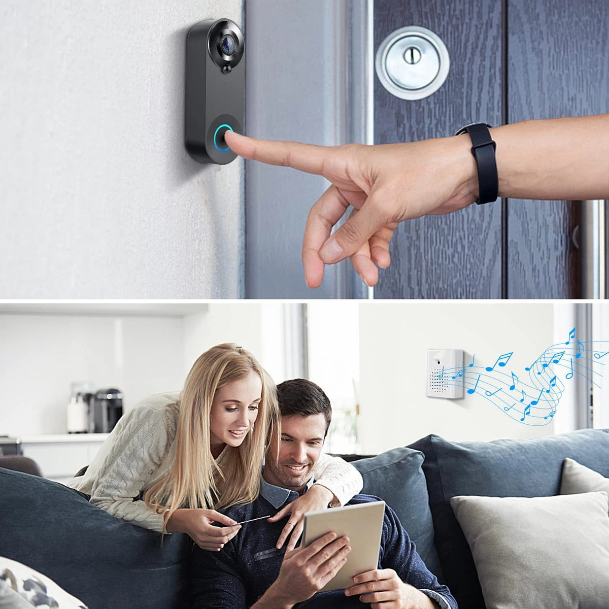 IWASHI 1080P WiFi Video Doorbell Camera, PIR Motion Detection, Two-Way Audio