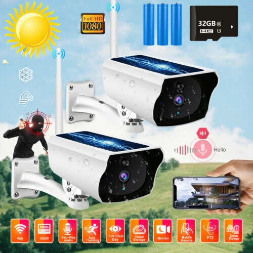 IWASHI 1080P Solar Security Camera Outdoor, Wireless WiFi Battery Powered Surveillance Camera with PIR Motion Detection, Two-Way Audio, Night Vision, Remote Monitoring, IP65 Weatherproof for Home & Business
