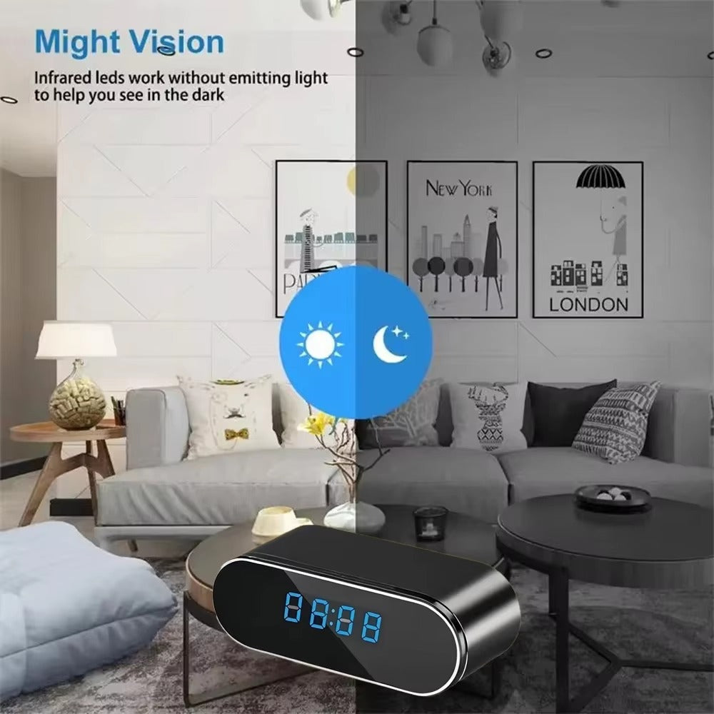 IWASHI Mini Alarm Clock WiFi Camera with Remote Viewing, Motion Detection & Light Control