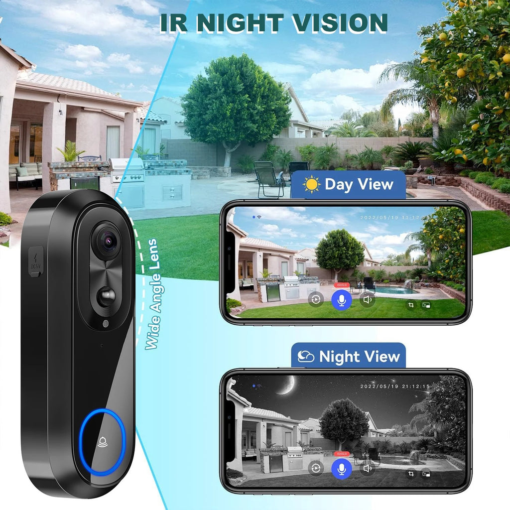 IWASHI 5G/2.4G WiFi Video Doorbell Camera, 1080P, 7000mAh Battery, Tuya APP