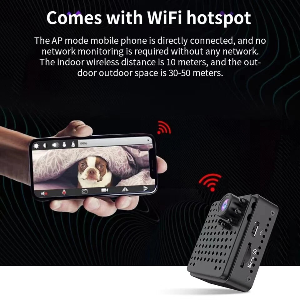 IWASHI Mini 1080P WiFi Security Camera, Smart Portable Indoor Cam with Night Vision, Motion Detection, 1100mAh Battery, TF Card Recording, Multi-User Live View, Compatible with Android & iOS