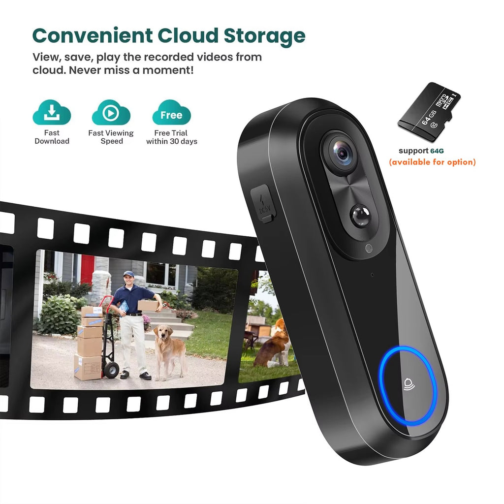 IWASHI 5G/2.4G WiFi Video Doorbell Camera, 1080P, 7000mAh Battery, Tuya APP
