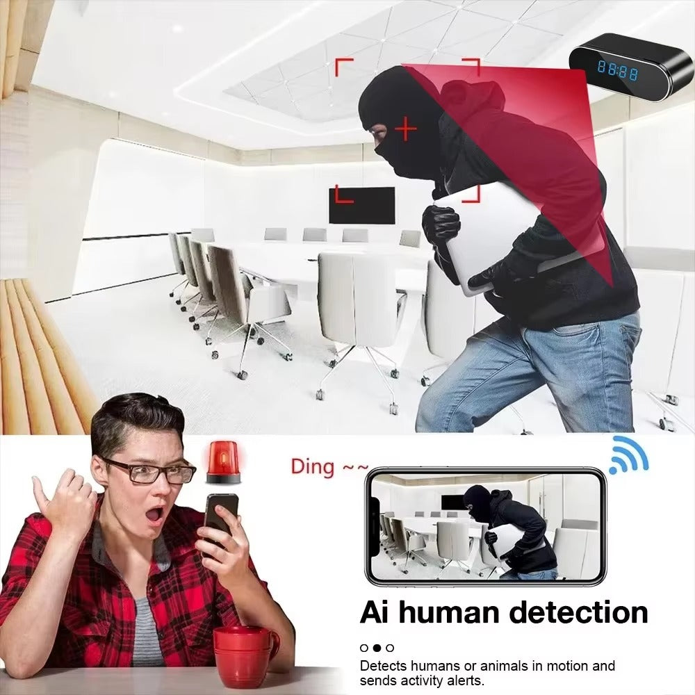 IWASHI Mini Alarm Clock WiFi Camera with Remote Viewing, Motion Detection & Light Control