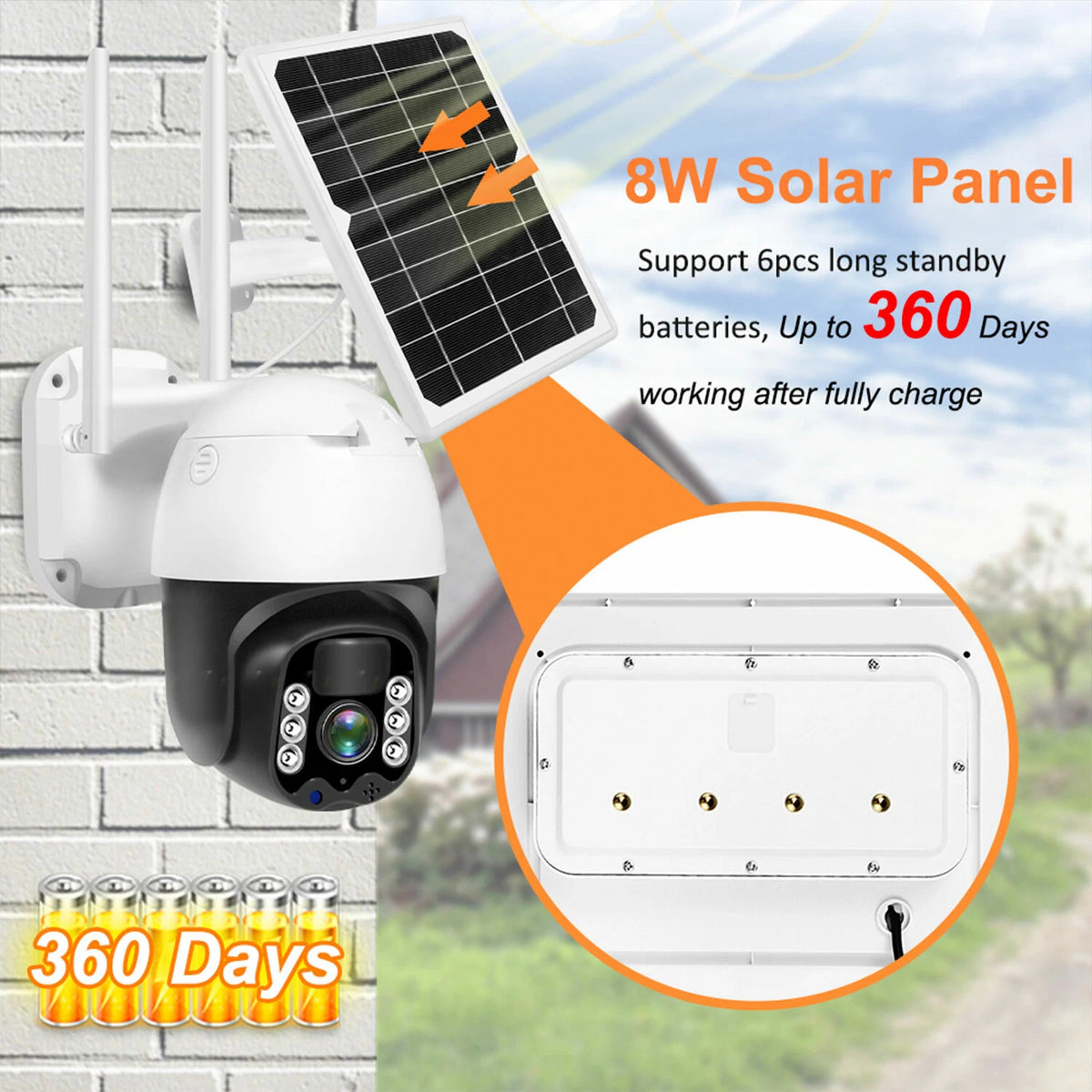 IWASHI Q5H Solar Powered 3MP WiFi Wireless Security Camera – Outdoor PTZ Dome with AI Auto Tracking, Two-Way Audio, Built-in Battery, Night Vision, IP66 Weatherproof