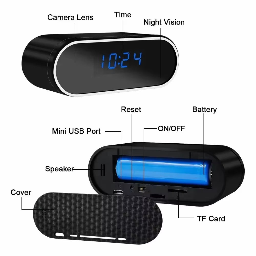 IWASHI Mini Alarm Clock WiFi Camera with Remote Viewing, Motion Detection & Light Control