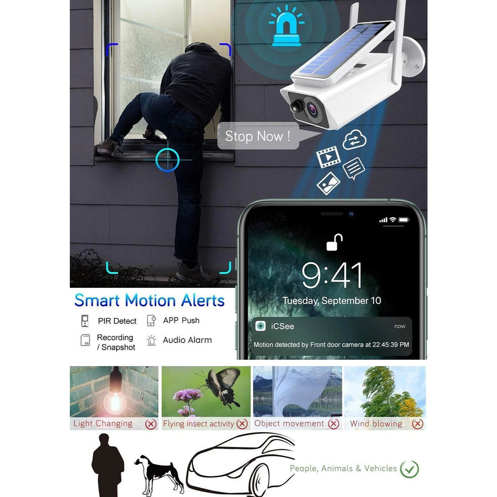 IWASHI Outdoor 1080P HD Solar Security Camera, Wireless WiFi IP Camera with Night Vision, PIR Motion Detection, Two-Way Audio, IP66 Waterproof, Rechargeable Battery Powered, Smart Home Compatible (Icssee App)