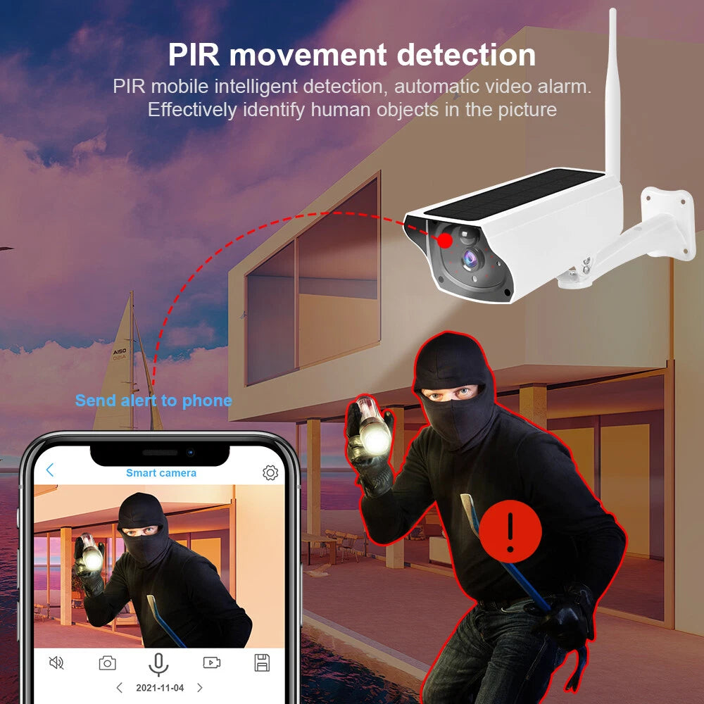 IWASHI 1080P Solar Security Camera Outdoor, Wireless WiFi Battery Powered Surveillance Camera with PIR Motion Detection, Two-Way Audio, Night Vision, Remote Monitoring, IP65 Weatherproof for Home & Business