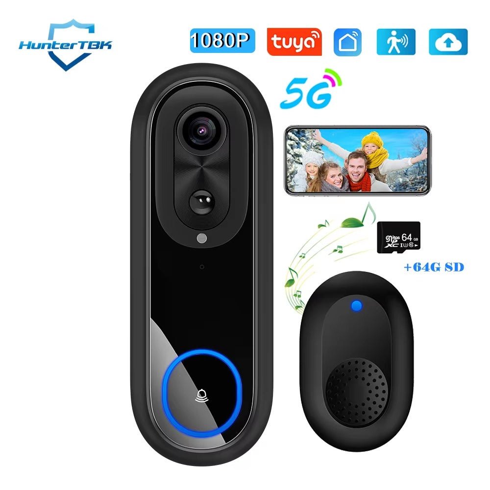 IWASHI 5G/2.4G WiFi Video Doorbell Camera, 1080P, 7000mAh Battery, Tuya APP
