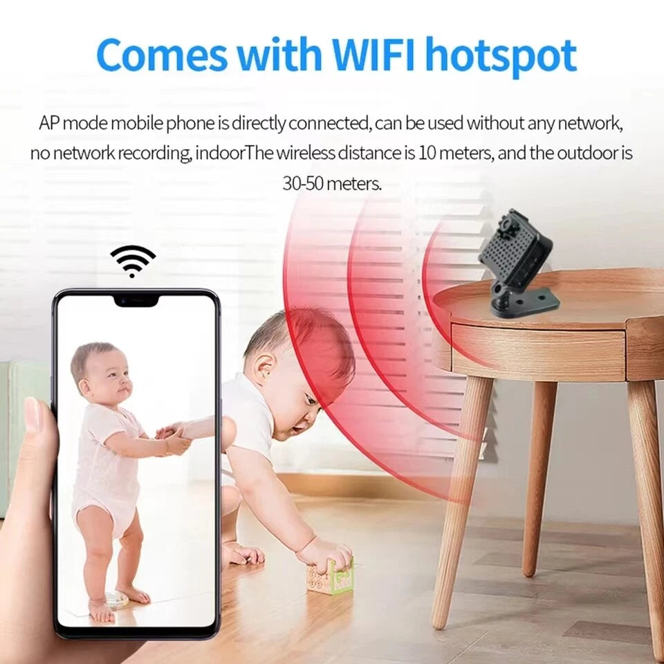 IWASHI Mini 1080P WiFi Security Camera, Smart Portable Indoor Cam with Night Vision, Motion Detection, 1100mAh Battery, TF Card Recording, Multi-User Live View, Compatible with Android & iOS