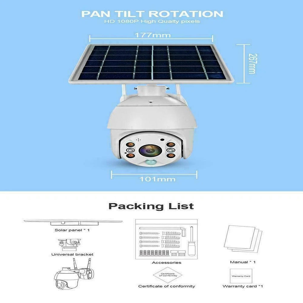 IWASHI Home Security Camera Outdoor Solar Battery Powered Wireless Pan Tilt Spotlight – 1080P HD, 320° PTZ, PIR+Radar Detection, Two-Way Talk, IP66 Waterproof