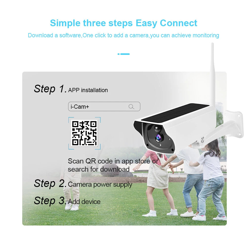 IWASHI 1080P Solar Security Camera Outdoor, Wireless WiFi Battery Powered Surveillance Camera with PIR Motion Detection, Two-Way Audio, Night Vision, Remote Monitoring, IP65 Weatherproof for Home & Business