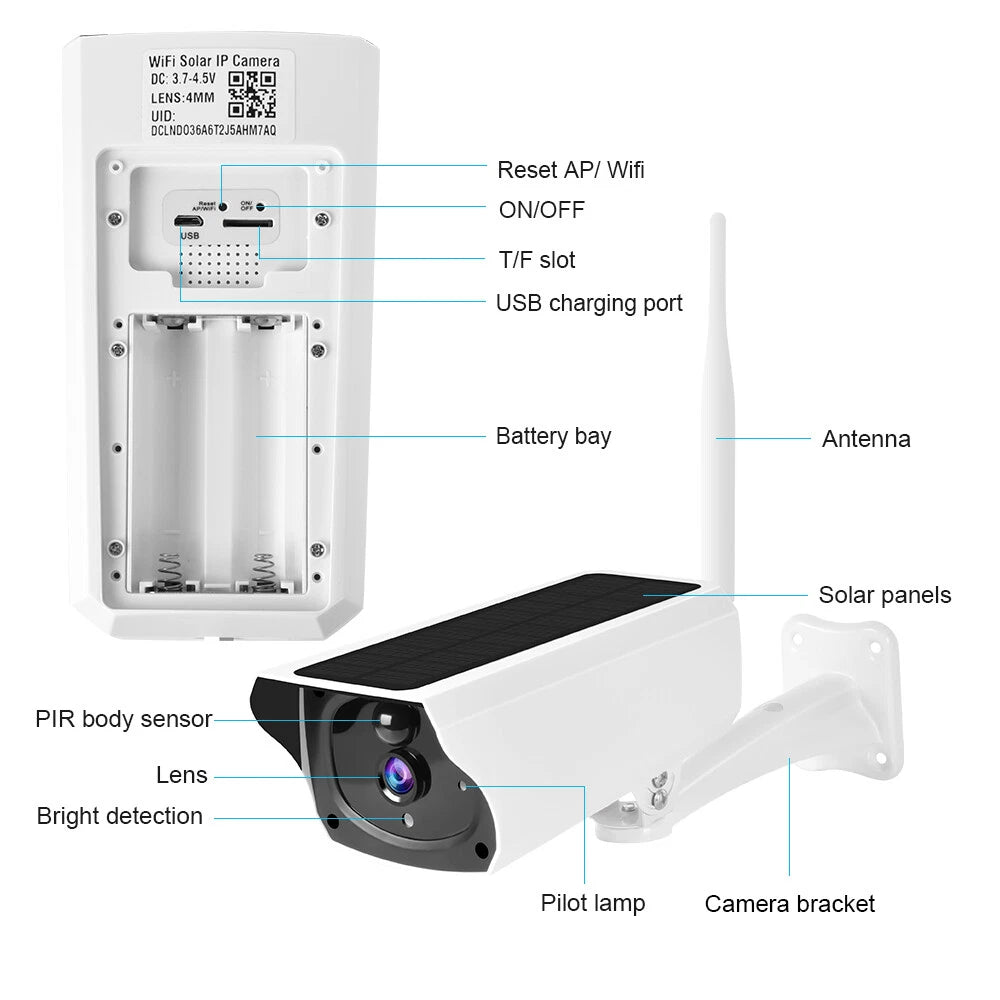 IWASHI 1080P Solar Security Camera Outdoor, Wireless WiFi Battery Powered Surveillance Camera with PIR Motion Detection, Two-Way Audio, Night Vision, Remote Monitoring, IP65 Weatherproof for Home & Business
