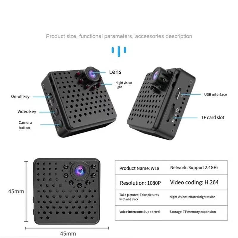 IWASHI Mini 1080P WiFi Security Camera, Smart Portable Indoor Cam with Night Vision, Motion Detection, 1100mAh Battery, TF Card Recording, Multi-User Live View, Compatible with Android & iOS