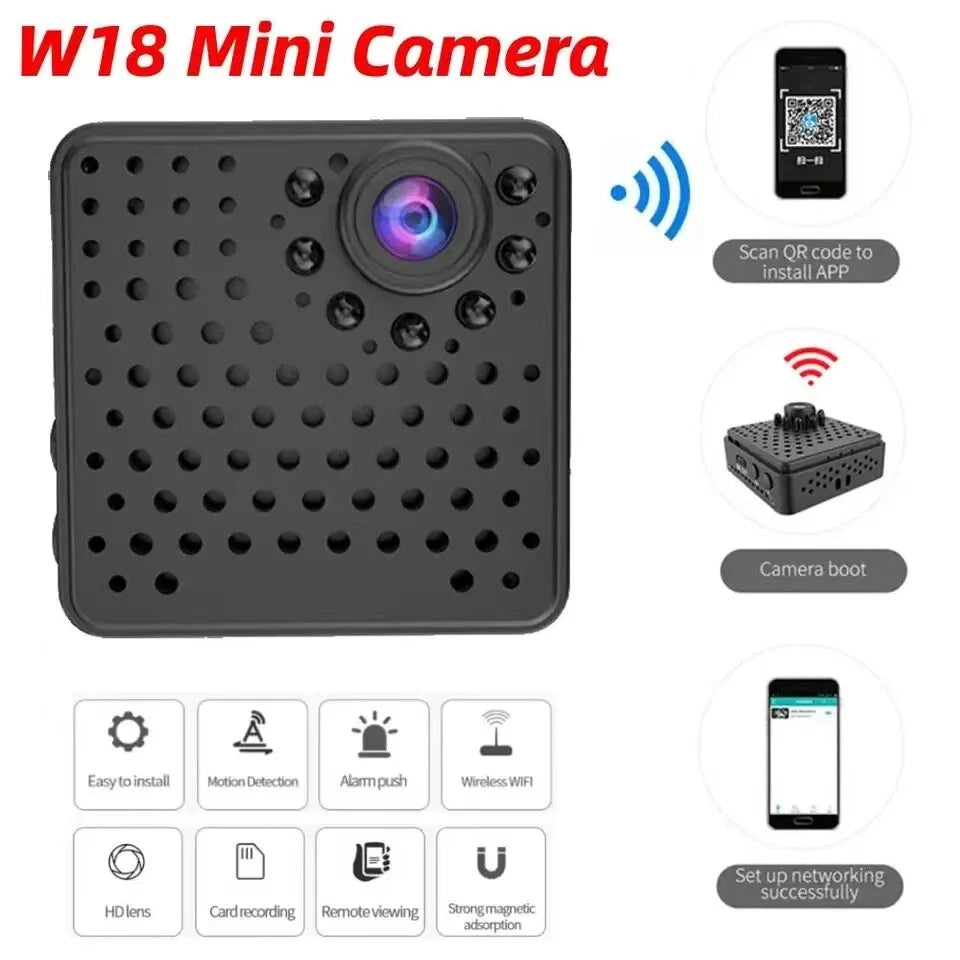 IWASHI Mini 1080P WiFi Security Camera, Smart Portable Indoor Cam with Night Vision, Motion Detection, 1100mAh Battery, TF Card Recording, Multi-User Live View, Compatible with Android & iOS