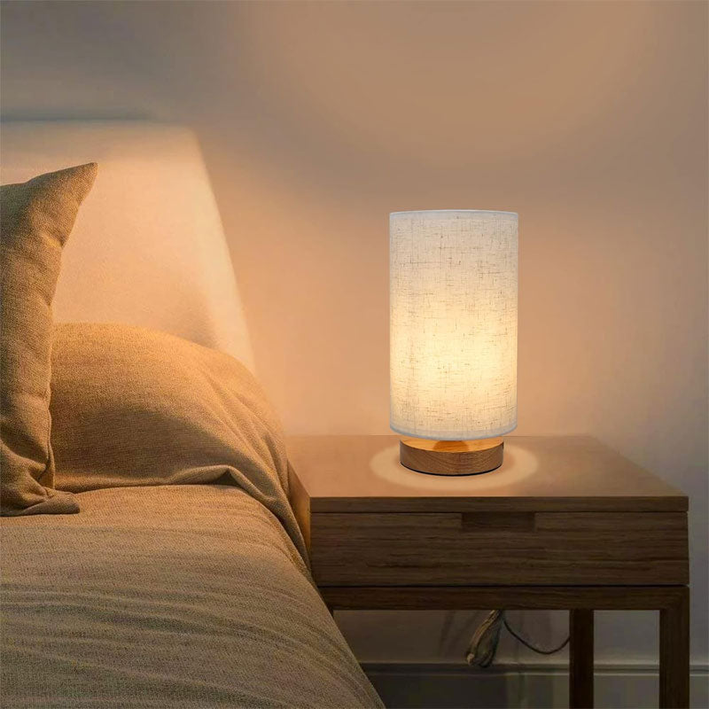 IWASHI Lámpara de mesa pequeña, minimalista, con pantalla de lino, para iluminación y lectura en el dormitorio