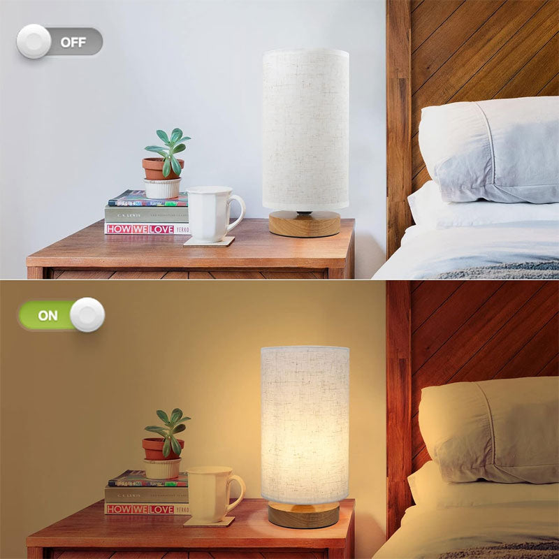 IWASHI Small Bedside Table Lamp, Minimalist Linen Shade Lamp for Bedroom Lighting & Reading