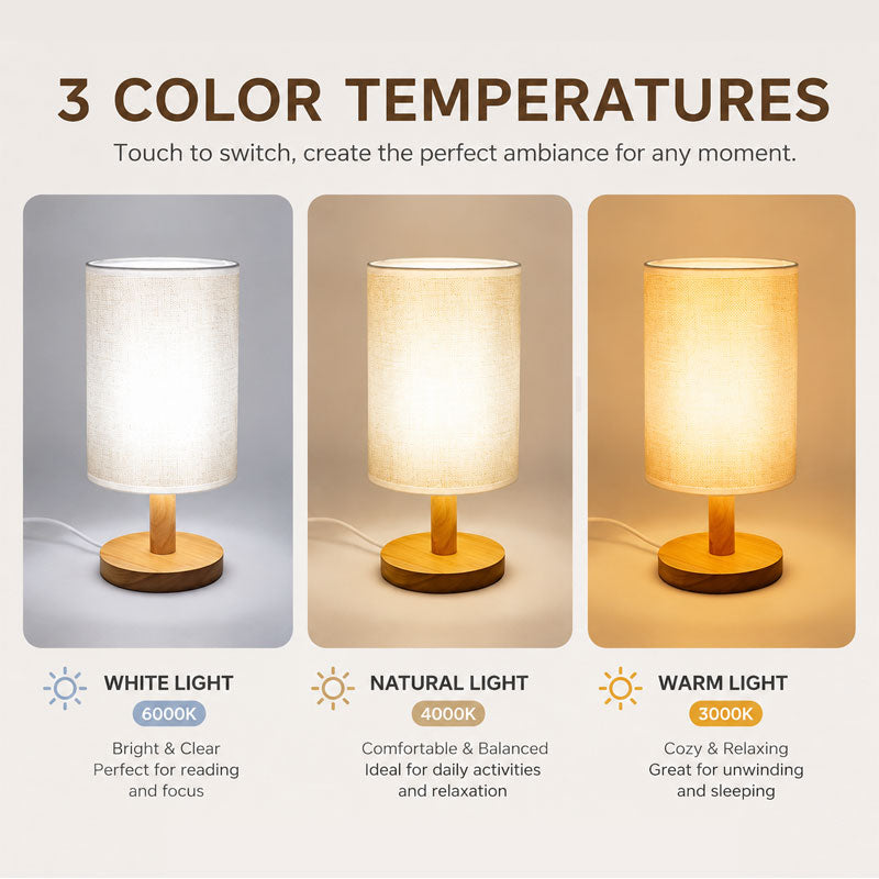 IWASHI Small Bedside Table Lamp, Minimalist Linen Shade Lamp for Bedroom Lighting & Reading