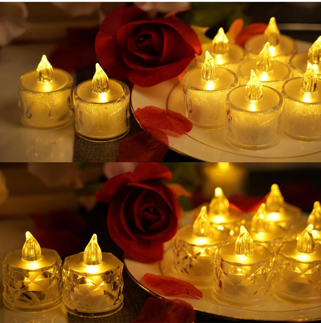 IWASHI 12 Pack Crystal Flameless Tea Lights, LED Lighting Candles for Decor