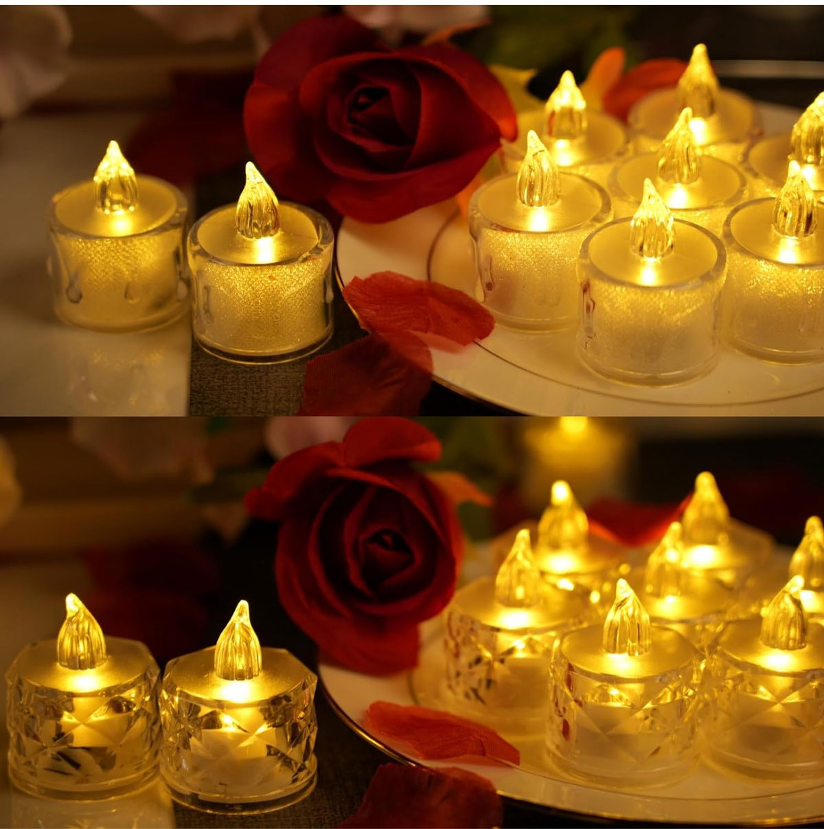 IWASHI 12 Pack Crystal Flameless Tea Lights, LED Lighting Candles for Decor