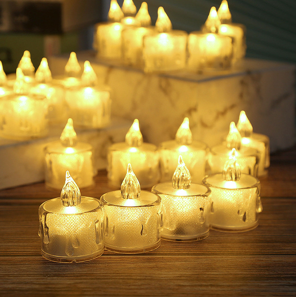 IWASHI 12 Pack Crystal Flameless Tea Lights, LED Lighting Candles for Decor