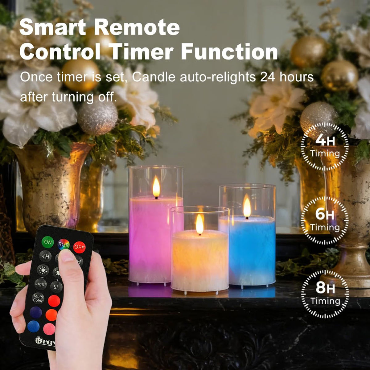 IWASHI 3 Pack Rechargeable Flameless Candles, RGB LED Lighting with Remote & Timer