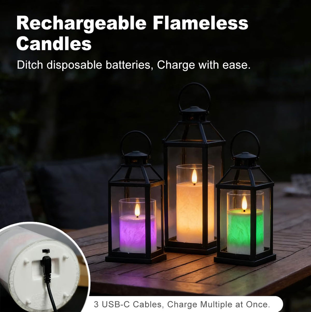IWASHI 3 Pack Rechargeable Flameless Candles, RGB LED Lighting with Remote & Timer