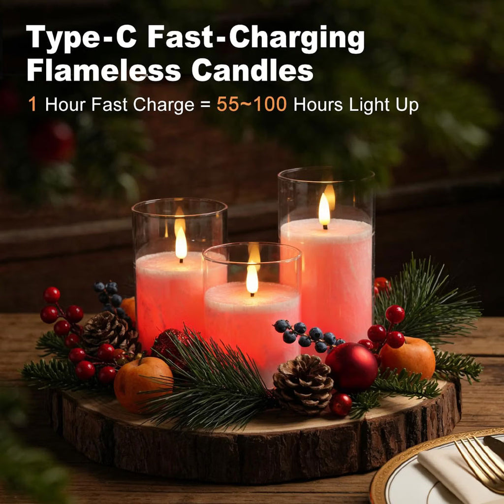 IWASHI 3 Pack Rechargeable Flameless Candles, RGB LED Lighting with Remote & Timer