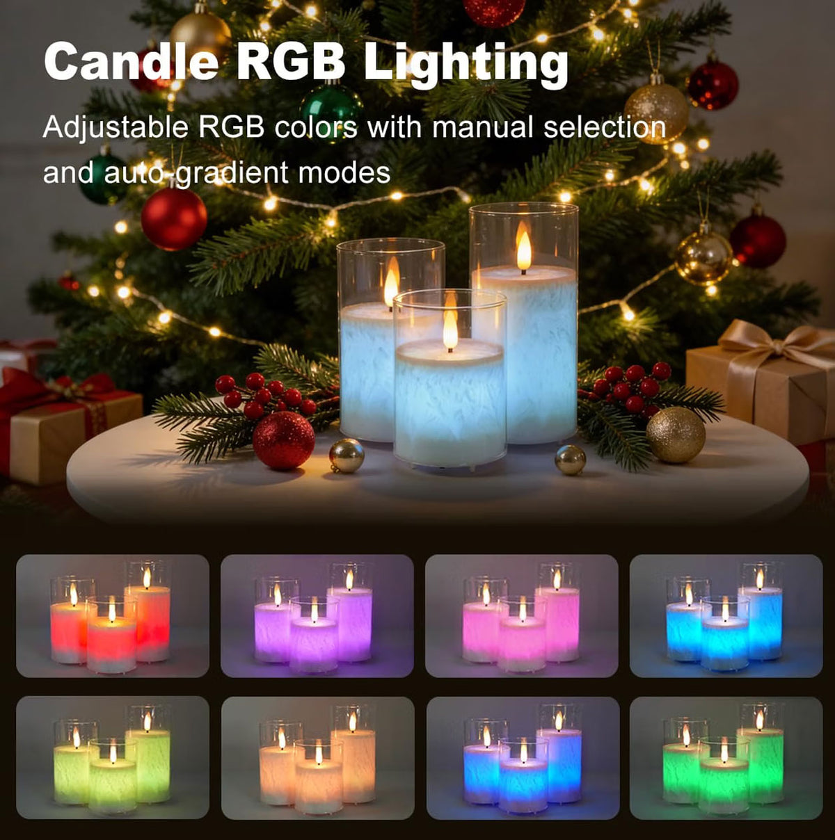 IWASHI 3 Pack Rechargeable Flameless Candles, RGB LED Lighting with Remote & Timer
