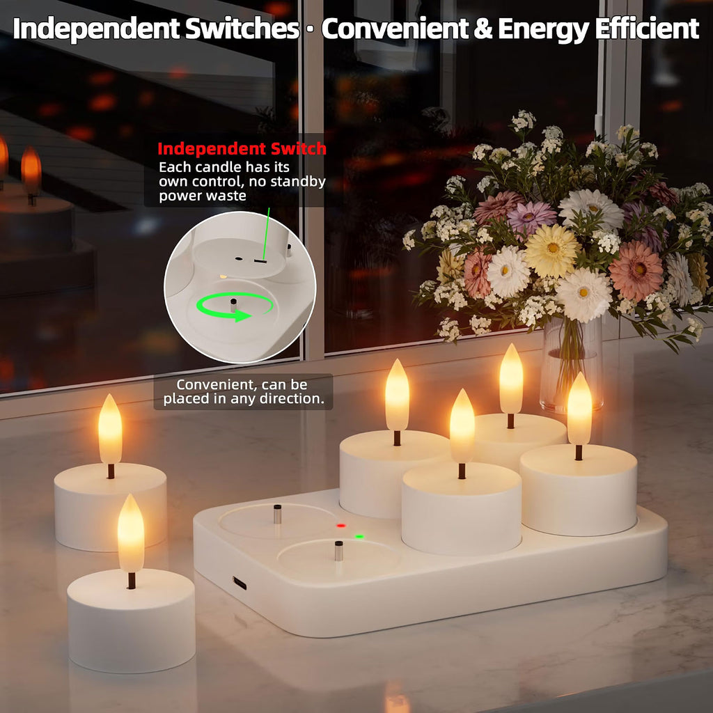 IWASHI Rechargeable Flameless Tea Lights, LED Lighting Candles with Remote & Timer
