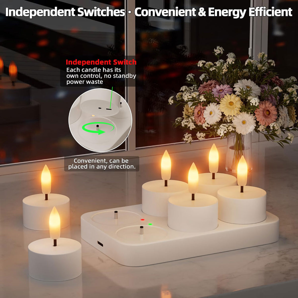 IWASHI Rechargeable Flameless Tea Lights, LED Lighting Candles with Remote & Timer