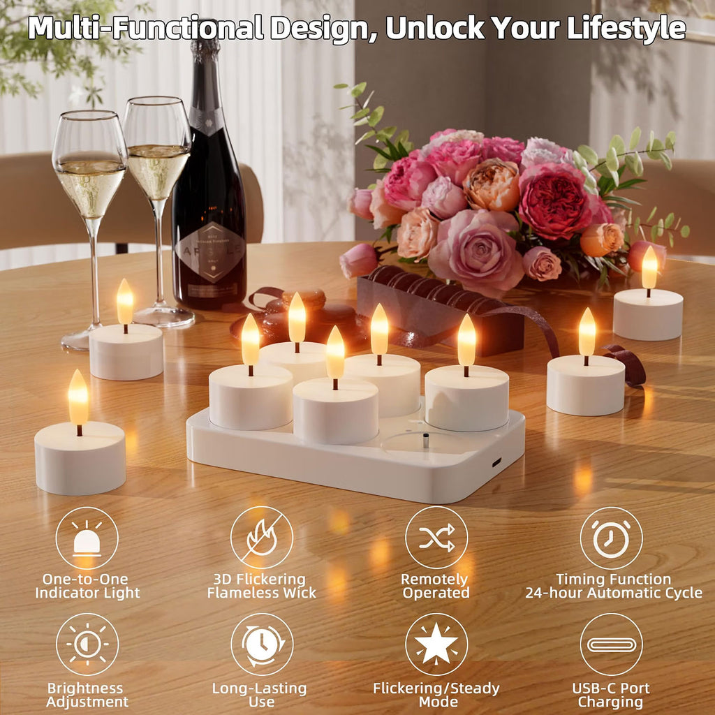 IWASHI Rechargeable Flameless Tea Lights, LED Lighting Candles with Remote & Timer