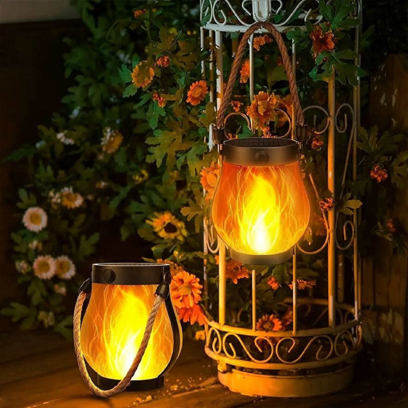 IWASHI Solar Flame Lantern Outdoor Lighting, Hanging, IP65, USB-C, 2 Modes