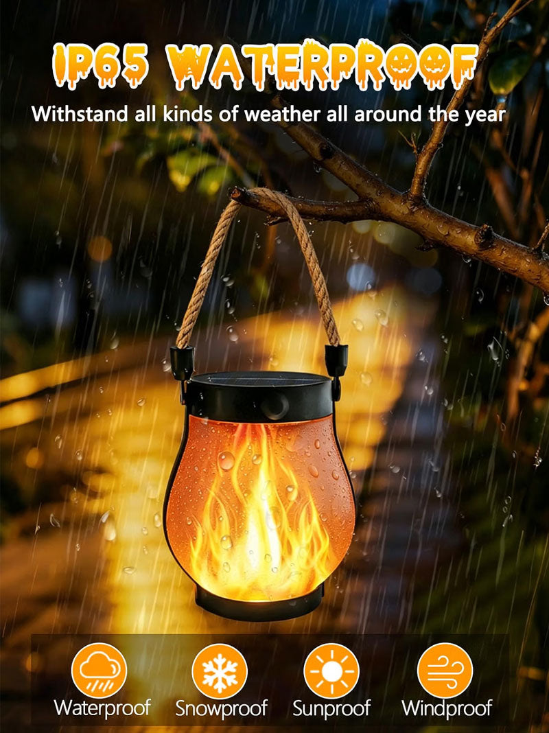 IWASHI Solar Flame Lantern Outdoor Lighting, Hanging, IP65, USB-C, 2 Modes