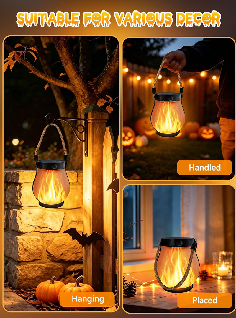 IWASHI Solar Flame Lantern Outdoor Lighting, Hanging, IP65, USB-C, 2 Modes