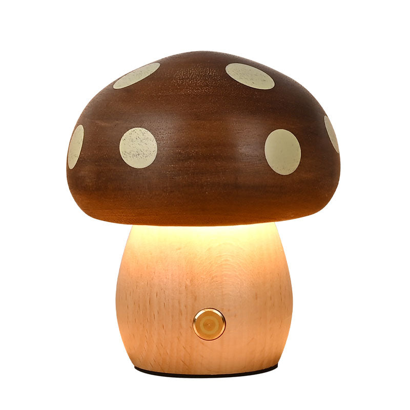 IWASHI Wood Mushroom Table Lamp, Rechargeable Cordless Bedside Lighting with Touch Control for Nursery & Bedroom